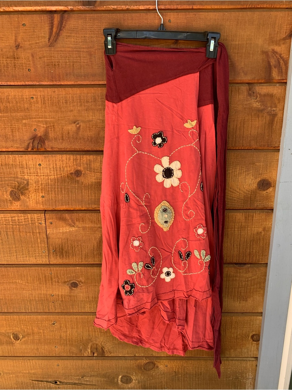 Synergy Organic Clothing Red Asymmetrical Embroidered Maxi Skirt